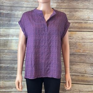 Pleione Pink/Blue Split Neck Blouse NWT